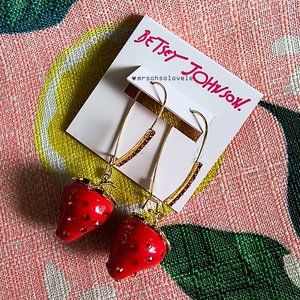 BETSEY JOHNSON Red Strawberry Rhinestone Dangle BNWT Earrings